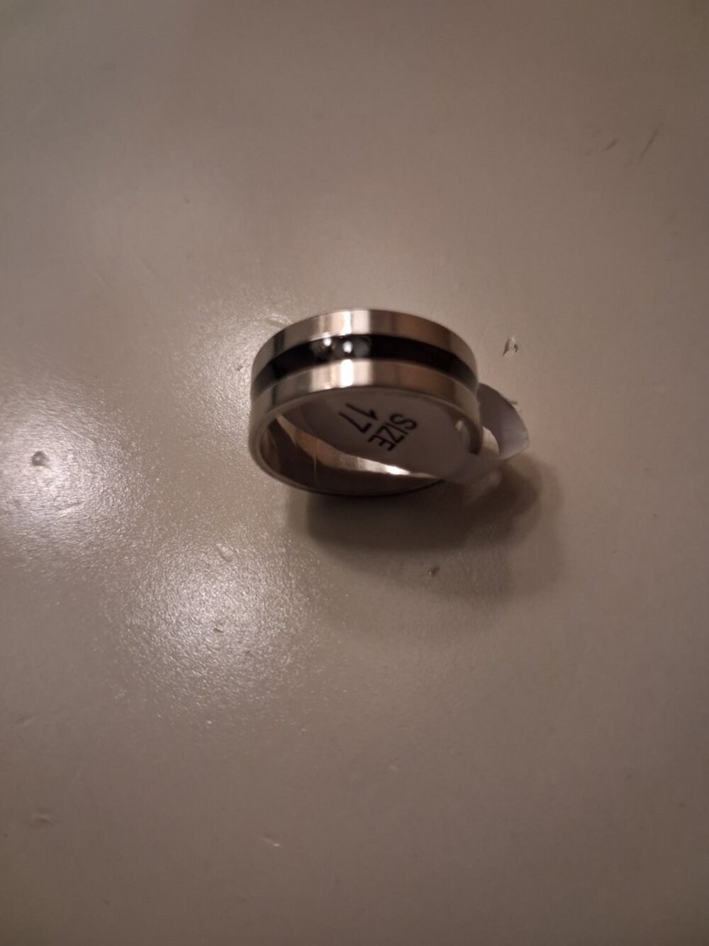 Men's Black Striped Band Ring Size 17 - Bold Wide Band Statement Ring - NEW